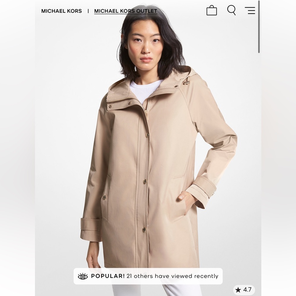 MICHAEL KORS Cotton Blend Hooded Raincoat rain jacket coat Khaki tan XL EUC